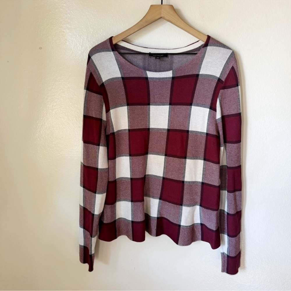 Ann Taylor | Knit Plaid Peplum Top